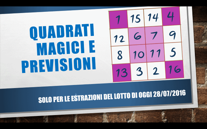 Quadrati magici e previsioni per le estrazioni del lotto di oggi 28/07/2016