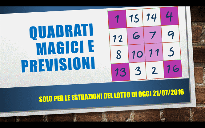 Quadrati magici e previsioni per le estrazioni del lotto di oggi 21/07/2016