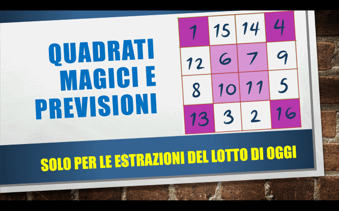 QUADRATI MAGICI e previsioni per l’estrazione del lotto di oggi 06/10/2016 1 Quadrati magici metodi e previsioni per le estrazioni del lotto di oggi 11/10/2016