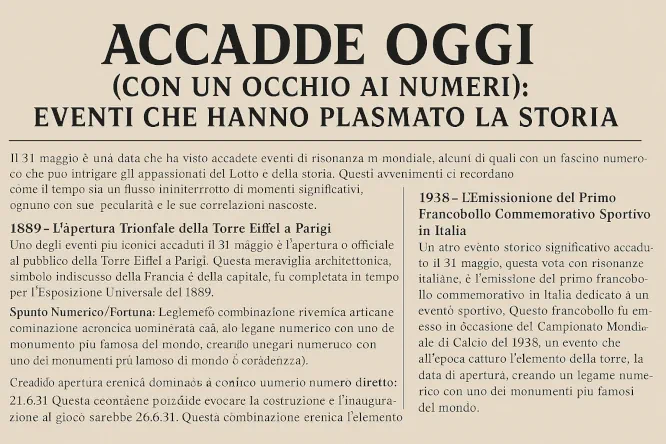 Almanacco e Numeri del Giorno: 31 Maggio 2025